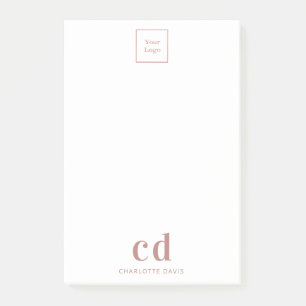 Logo white rose gold monogram business company post-it notes