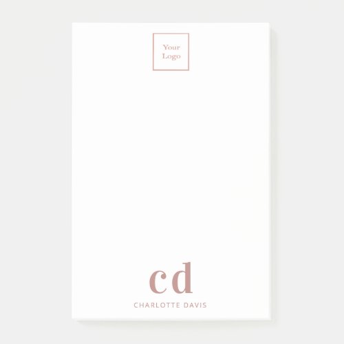 Logo white rose gold monogram business company  post_it notes