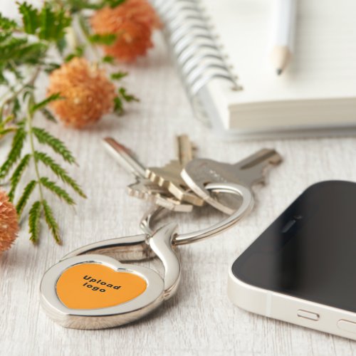 Logo With Orange Color Background on Heart Metal Keychain