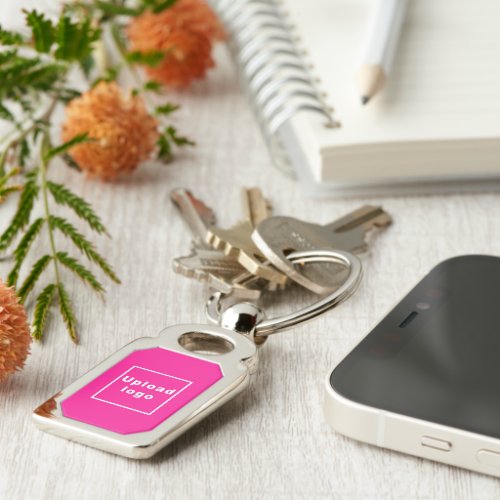 Logo With Pink Background on Rectangle Metal Keychain