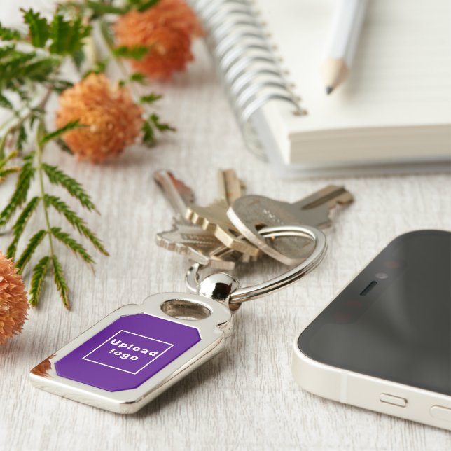 Logo With Purple Background on Rectangle Metal Keychain (Side)