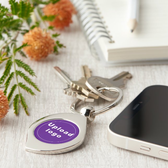 Logo With Purple Background on Swirl Metal Keychain (Side)