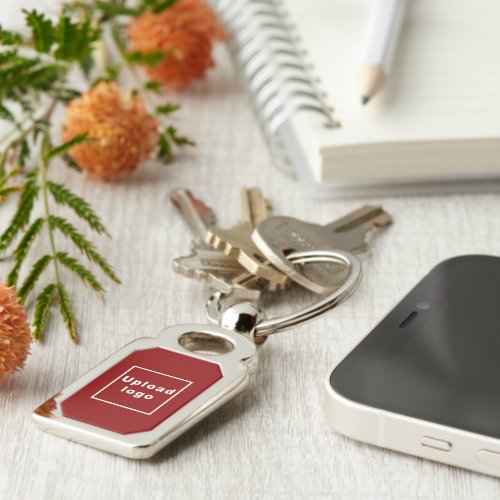 Logo With Red Background on Rectangle Metal Keychain
