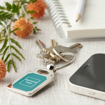 Logo With Teal Green Background On Rectangle Metal Keychain