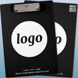 Logo with Text and QR Code Black Business Clipboard