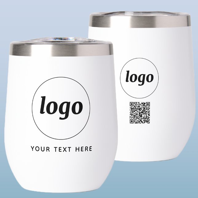 Logo With Text and QR Code Business Promotional Thermal Wine Tumbler (Logo with QR code and custom text promotional business branding thermal tumbler)