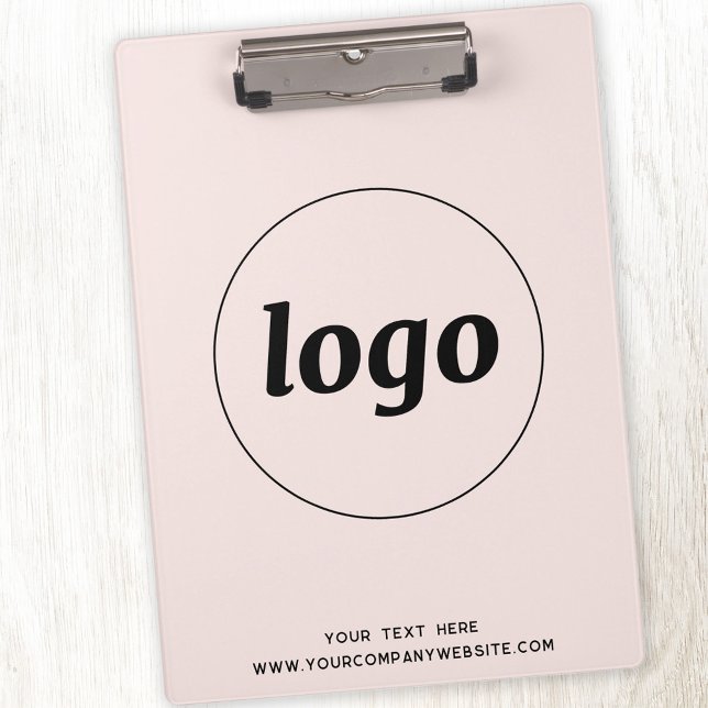Logo with Text Blush Pink Business Clipboard (Logo and custom text business promotional blush pink clipboard)
