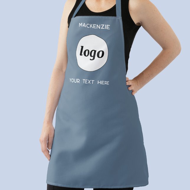 Logo With Text Business Promotional Blue Gray Apron (Logo with custom text business promotional or uniform apron)