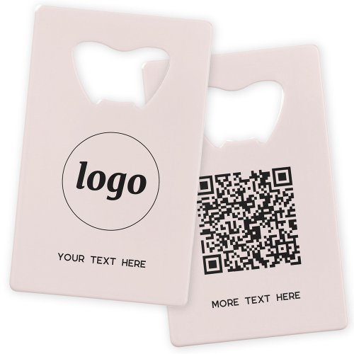 Logo With Text QR Code Business Blush Pink Credit Card Bottle Opener