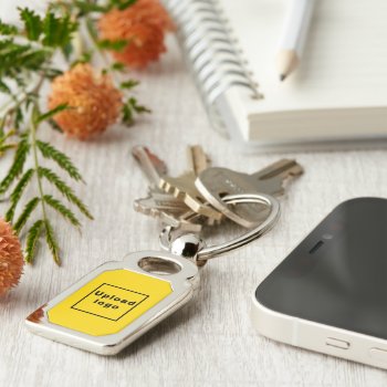 Logo With Yellow Background On Rectangle Metal Keychain by jd_ilan_promotional at Zazzle