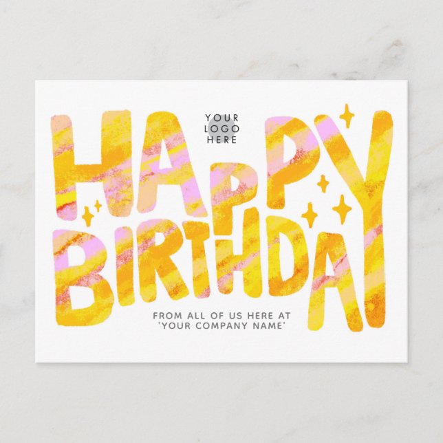 Logo Yellow Fun Crayon Handwritten Birthday Postcard (Front)