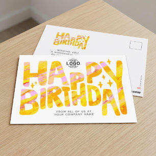 Logo Yellow Fun Crayon Handwritten Birthday Postcard