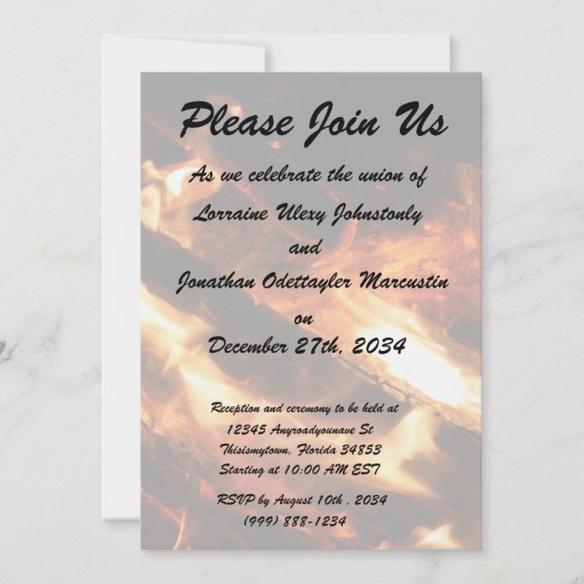 logs in flames photograph invitation (Front)
