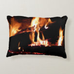 Logs in the Fireplace Warm Fire Photography Accent Pillow