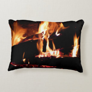 Logs in the Fireplace Warm Fire Photography Accent Pillow
