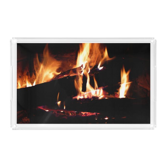 Logs in the Fireplace Warm Fire Photography Acrylic Tray (Front)