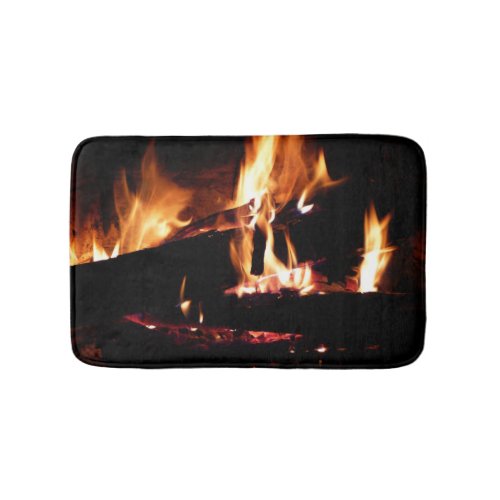 Logs in the Fireplace Warm Fire Photography Bath Mat