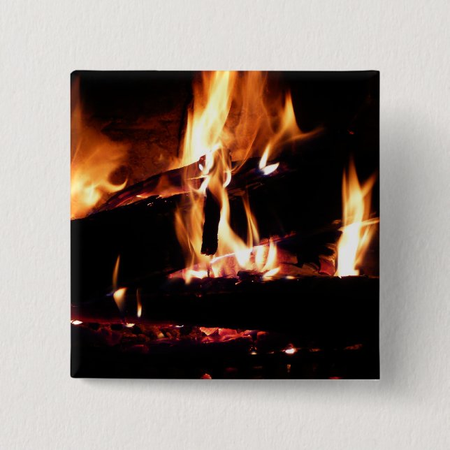 Logs in the Fireplace Warm Fire Photography Button (Front)