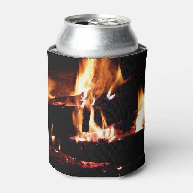 Logs in the Fireplace Warm Fire Photography Can Cooler (Can Front)