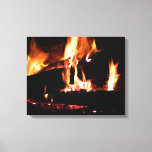 Logs in the Fireplace Warm Fire Photography Canvas Print