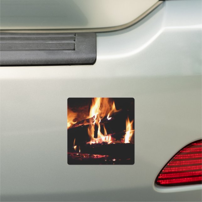 Logs in the Fireplace Warm Fire Photography Car Magnet (In Situ)
