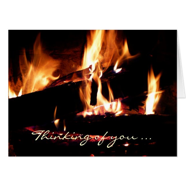 Logs in the Fireplace Warm Fire Photography Card (Front Horizontal)