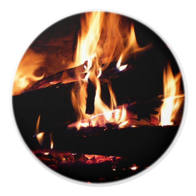 Logs in the Fireplace Warm Fire Photography Ceramic Knob (Front)