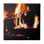 Logs in the Fireplace Warm Fire Photography Ceramic Tile