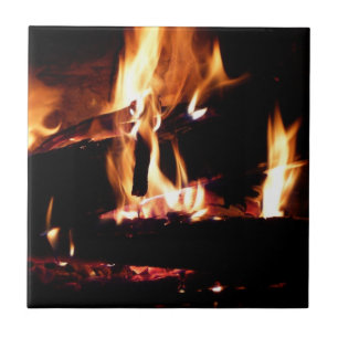 Logs in the Fireplace Warm Fire Photography Ceramic Tile