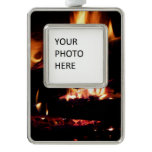 Logs in the Fireplace Warm Fire Photography Christmas Ornament