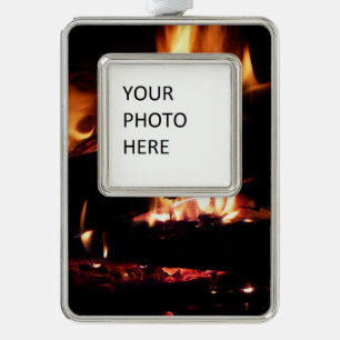 Logs in the Fireplace Warm Fire Photography Christmas Ornament