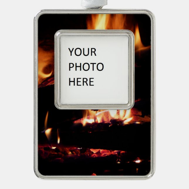 Logs in the Fireplace Warm Fire Photography Christmas Ornament (Front)