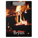 Logs in the Fireplace Warm Fire Photography Clipboard