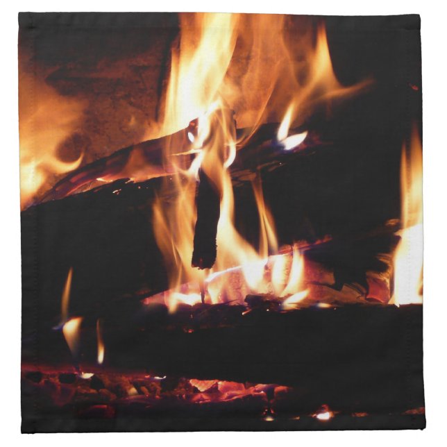 Logs in the Fireplace Warm Fire Photography Cloth Napkin (Front)