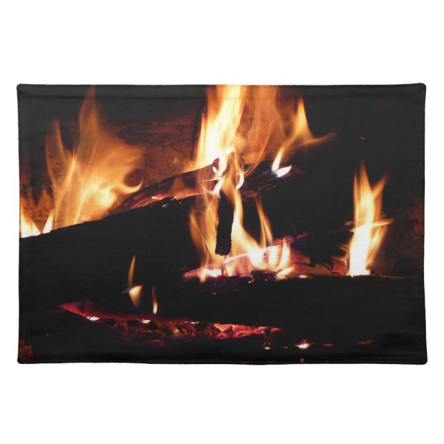 Logs in the Fireplace Warm Fire Photography Cloth Placemat (Front)