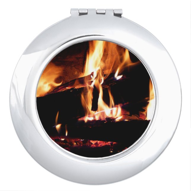 Logs in the Fireplace Warm Fire Photography Compact Mirror (Front)