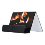 Logs in the Fireplace Warm Fire Photography Desk Business Card Holder