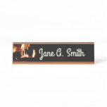 Logs in the Fireplace Warm Fire Photography Desk Name Plate