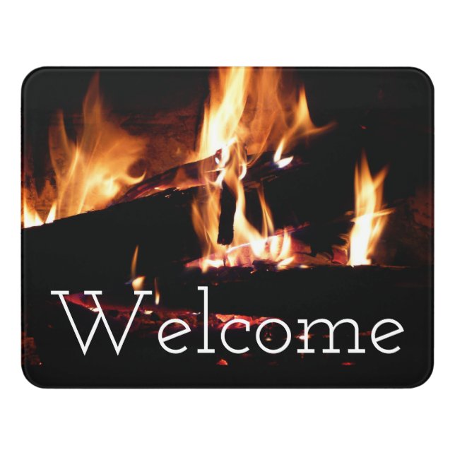 Logs in the Fireplace Warm Fire Photography Door Sign (Contemporary Front)