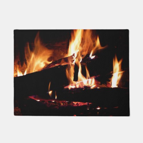 Logs in the Fireplace Warm Fire Photography Doormat