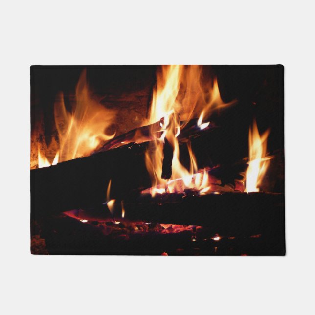 Logs in the Fireplace Warm Fire Photography Doormat (Front)