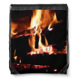 Logs in the Fireplace Warm Fire Photography Drawstring Bag