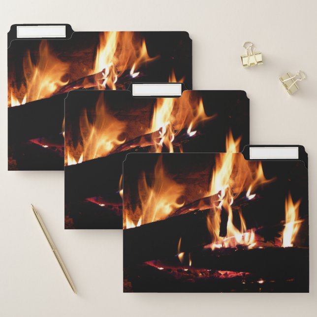 Logs in the Fireplace Warm Fire Photography File Folder (Set)