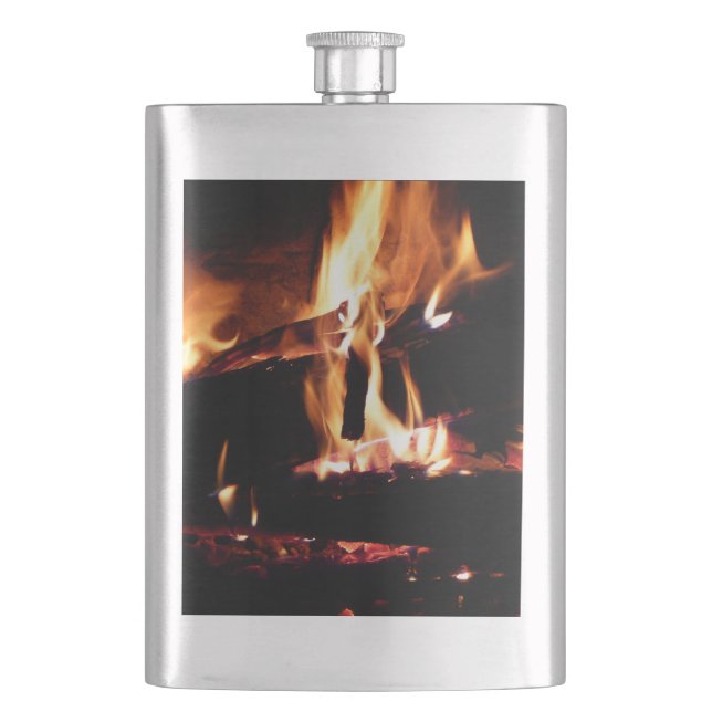 Logs in the Fireplace Warm Fire Photography Flask (Front)