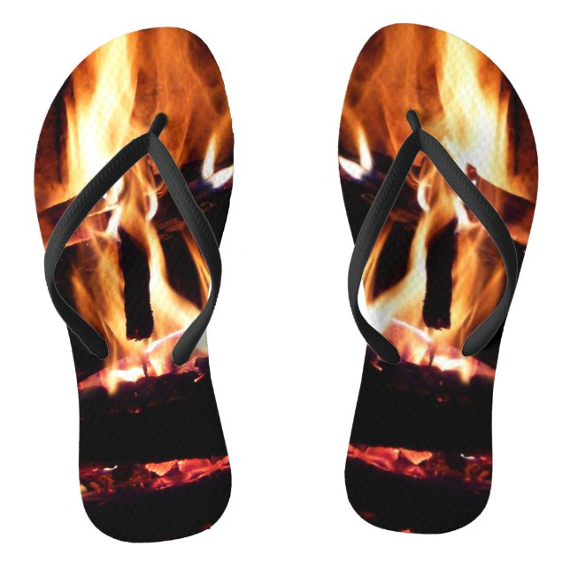 Logs in the Fireplace Warm Fire Photography Flip Flops (Footbed)