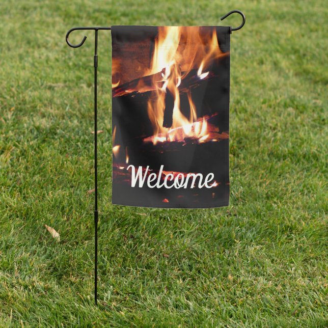 Logs in the Fireplace Warm Fire Photography Garden Flag (In SItu)