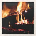 Logs in the Fireplace Warm Fire Photography Glass Coaster