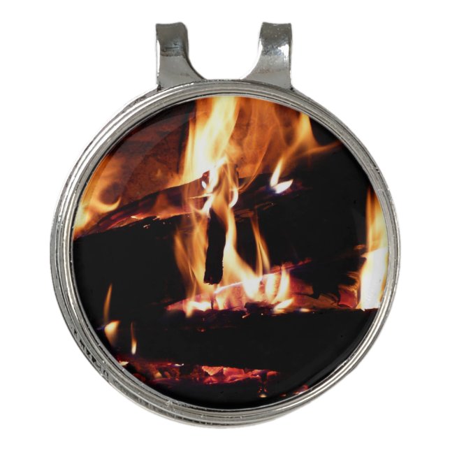 Logs in the Fireplace Warm Fire Photography Golf Hat Clip (Front)