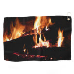 Logs in the Fireplace Warm Fire Photography Golf Towel