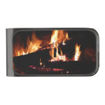 Logs in the Fireplace Warm Fire Photography Gunmetal Finish Money Clip